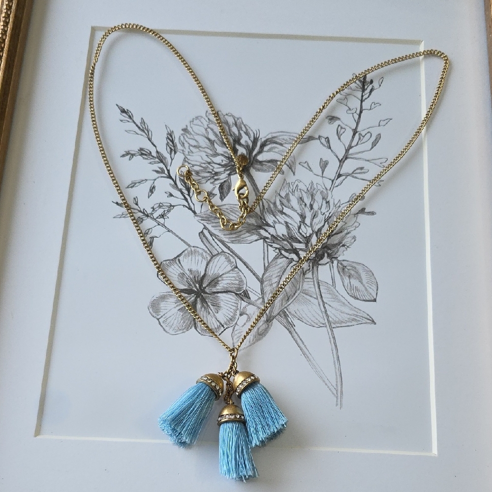 J. CREW Gold and Blue Tassel Necklace
